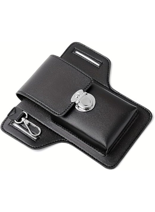 My souq store:Men's Premium Leather Belt Bag - Compact Mobile Phone Holster with Belt Loop and Metal Clasp - Black. - Image 1